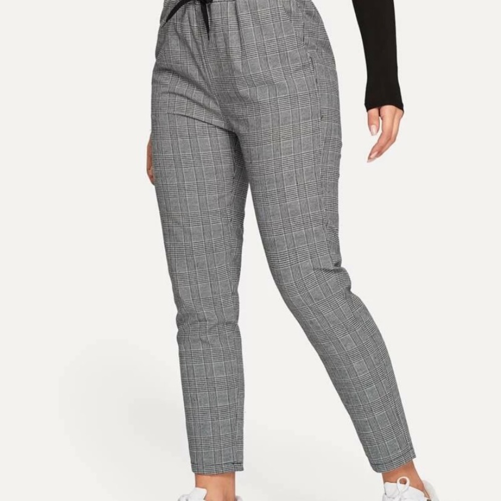 👖Glen plaid drawstring ankle cut pants
